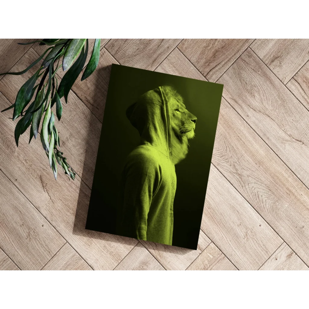 Vibrant neon green lion hoodie canvas art print