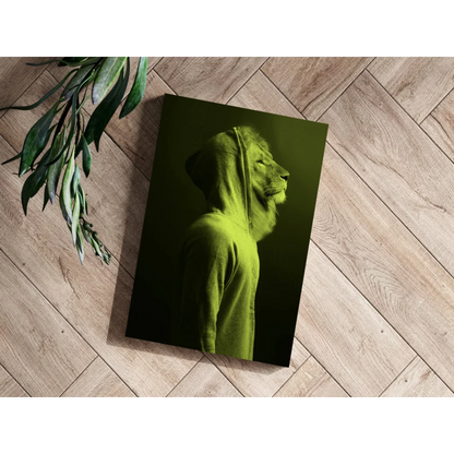Vibrant neon green lion hoodie canvas art print