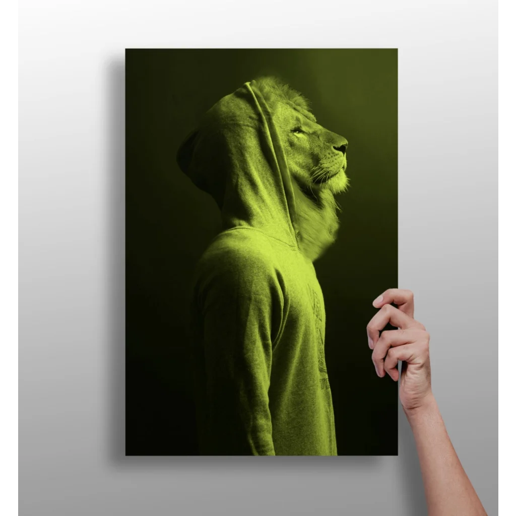 Lime green lion head hoodie art print