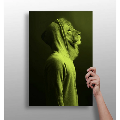 Lime green lion head hoodie art print