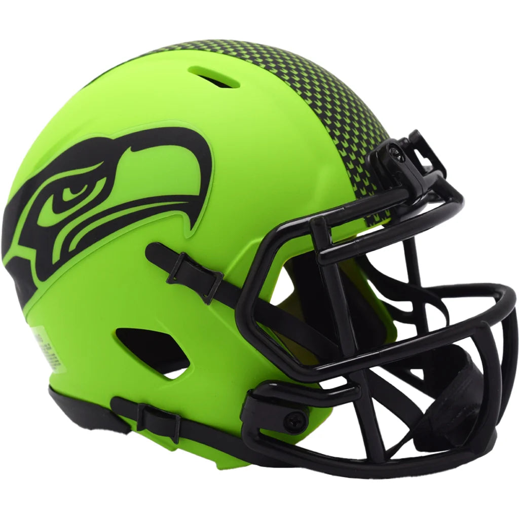 Neon green Seattle Seahawks speed mini football helmet with bird logo