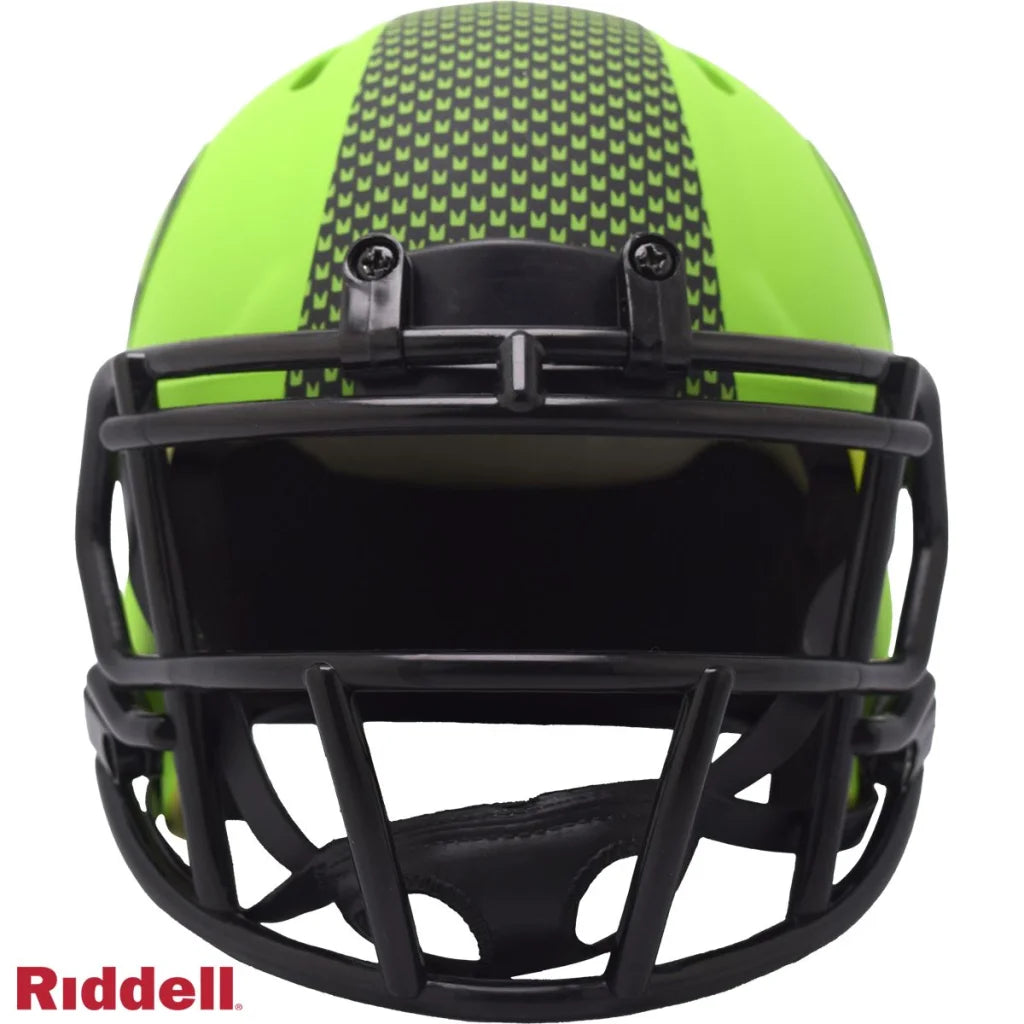 Neon green Riddell Speed mini football helmet with Seahawks matte finish
