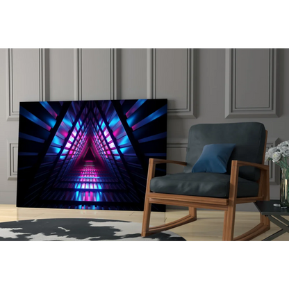 Vibrant neon blue purple geometric tunnel wall art canvas print