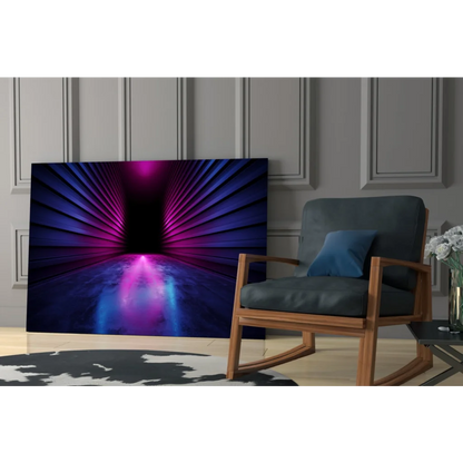 Vibrant purple blue neon tunnel wall art canvas print glowing radially