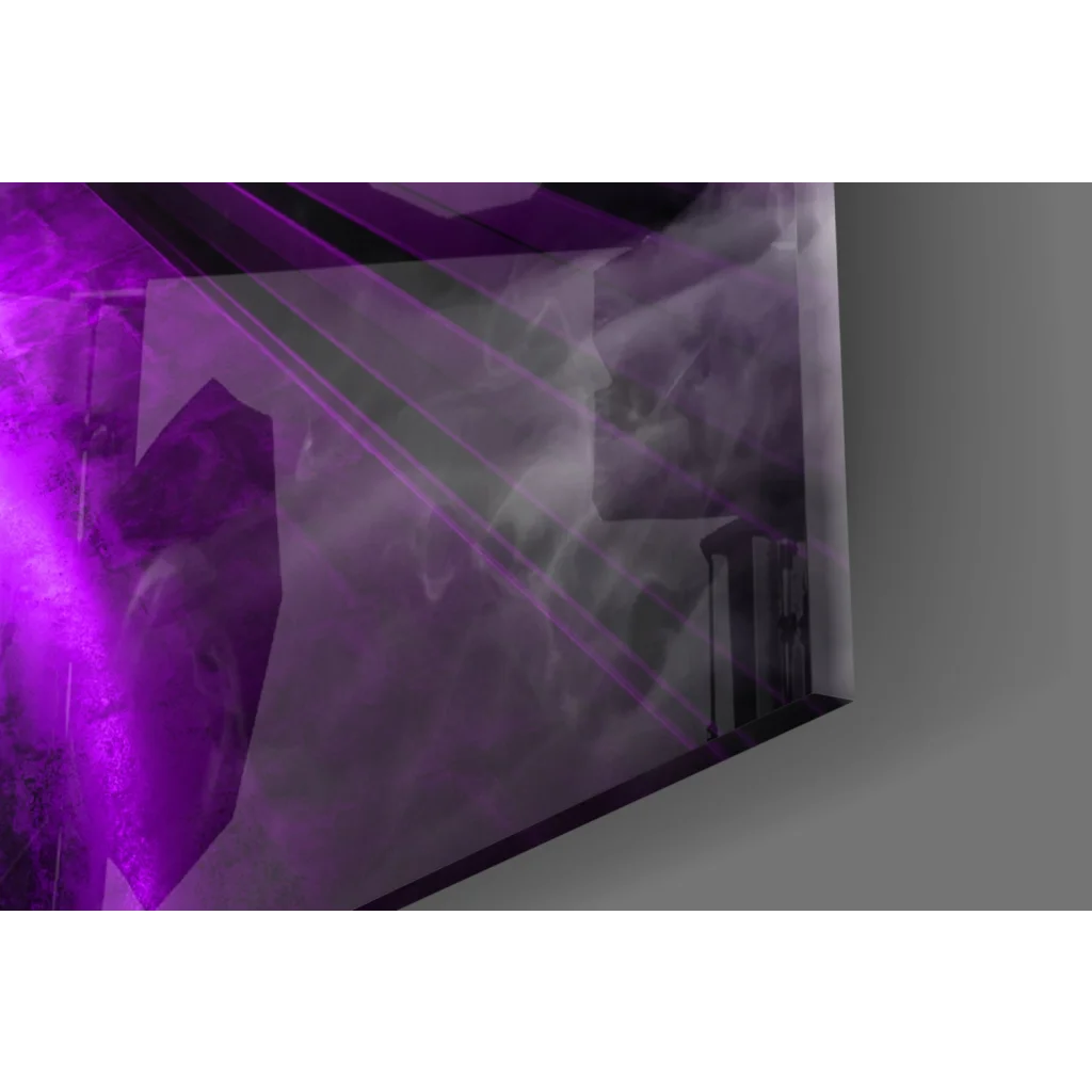 Glowing purple neon crystal in glass wall art ring