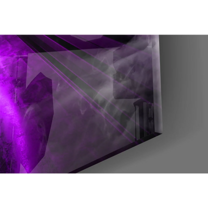 Glowing purple neon crystal in glass wall art ring