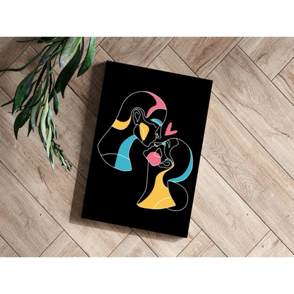 Vibrant Neon Love Embrace canvas print in electric blue and yellow