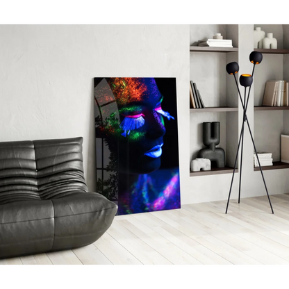 Vibrant neon glow portrait canvas wall art with blacklight effects