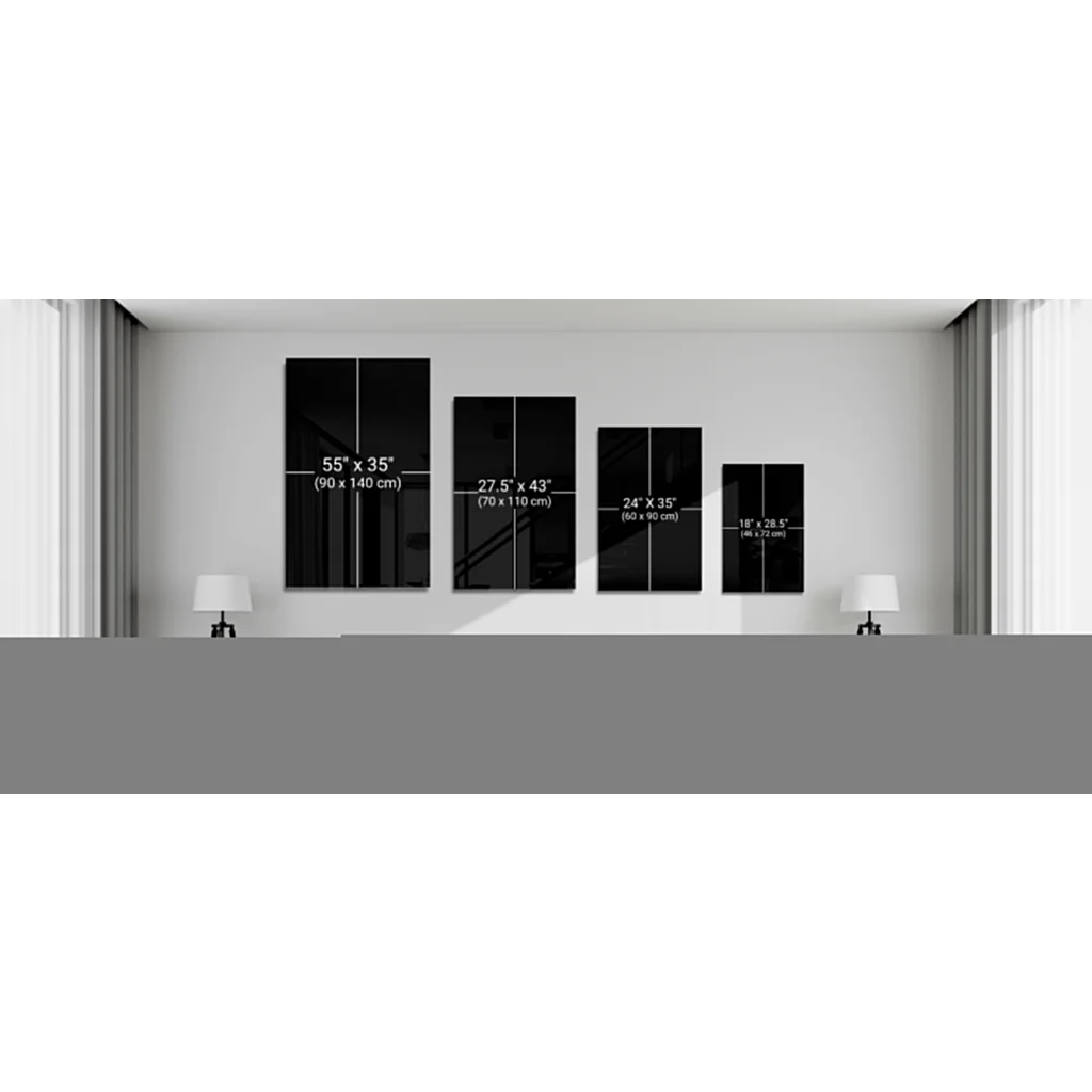 Four neon marble busts canvas wall art prints in pink red blue with black frames and white markings in modern living room