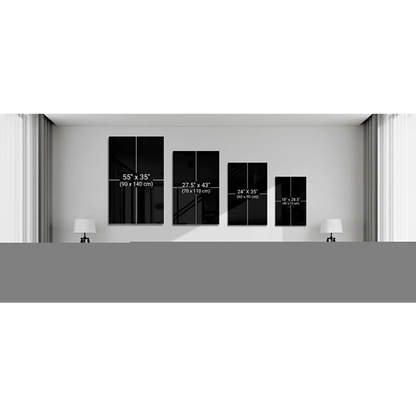 Four neon marble busts canvas wall art prints in pink red blue with black frames and white markings in modern living room