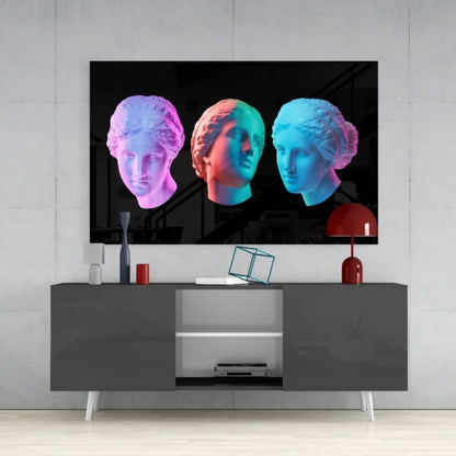 Neon marble busts canvas wall art in pink, red, blue