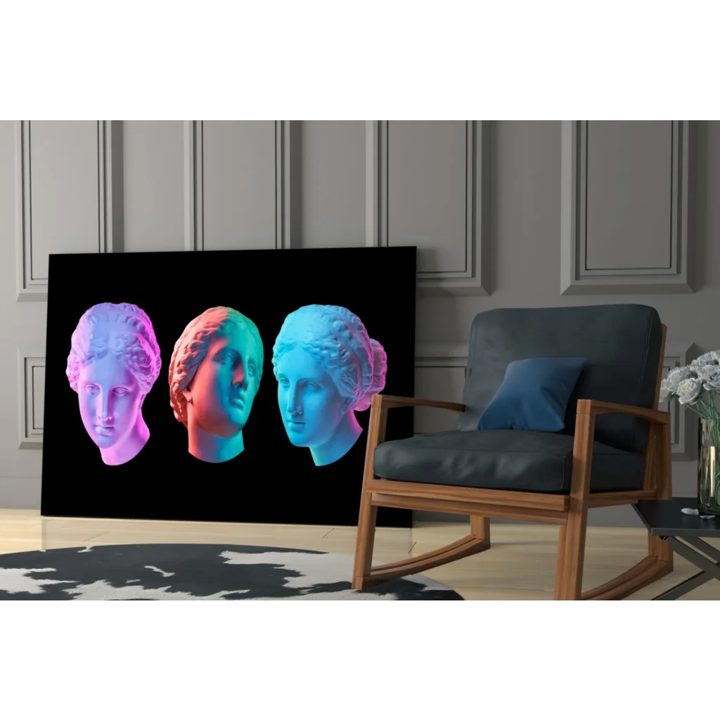 Neon marble busts canvas wall art in pink, red, blue