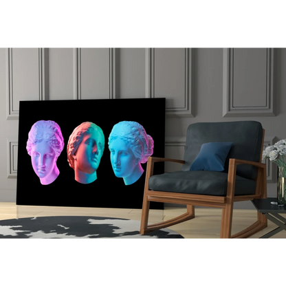 Neon marble busts canvas wall art in pink, red, blue