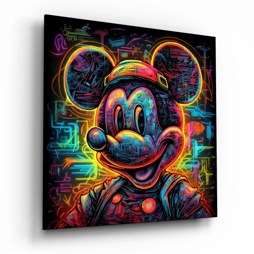 Neon Mickey Mouse Tempered Glass Art Panel | Insigneart USA | vintageantiquesgifts.com