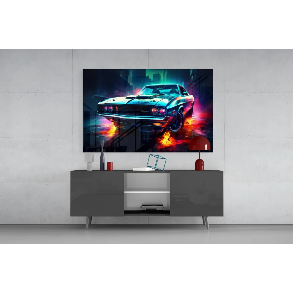 2019 Ford Mustang GT neon wall art with electric flames