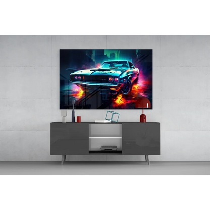 2019 Ford Mustang GT neon wall art with electric flames
