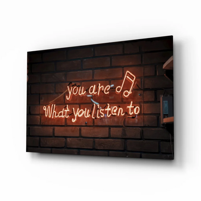 Neon music quote wall art on brick canvas glass wall design