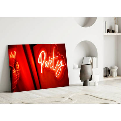Vibrant red and white neon party sign glass wall art illuminated decor