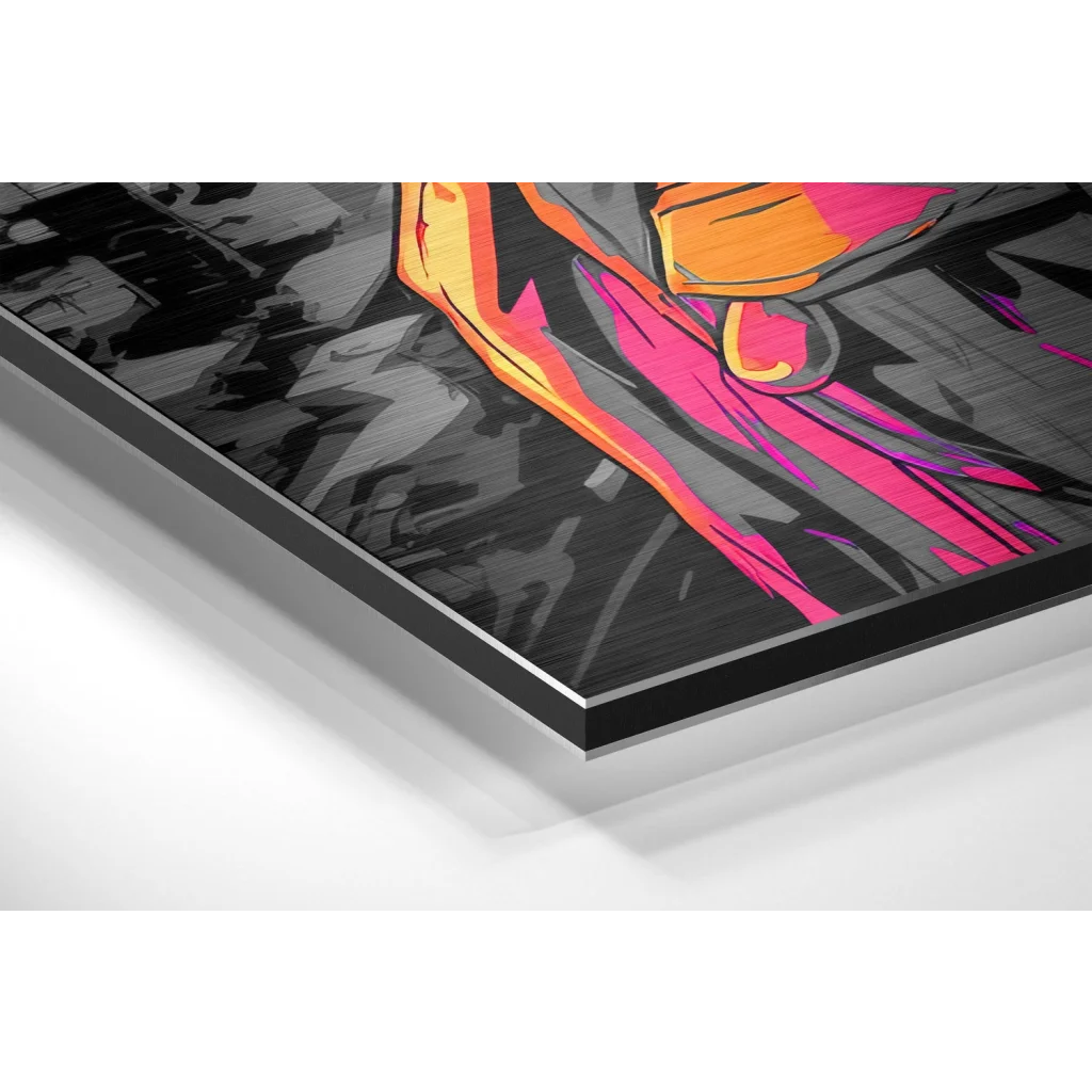 Neon pink abstract art on brushed aluminium dibond print