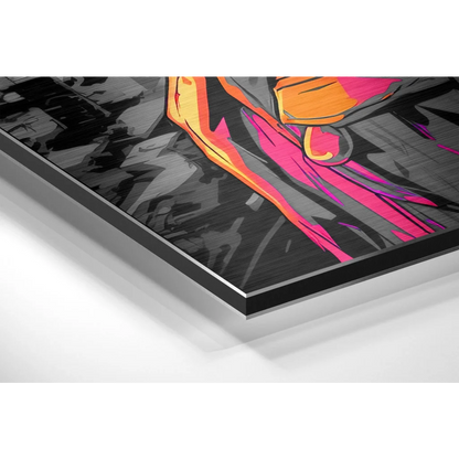 Neon pink abstract art on brushed aluminium dibond print