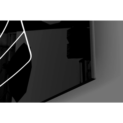 Neon white geometric shapes sign in pink blue abstract glass wall art on black