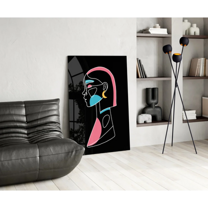 Neon pink blue abstract glass wall art print on black