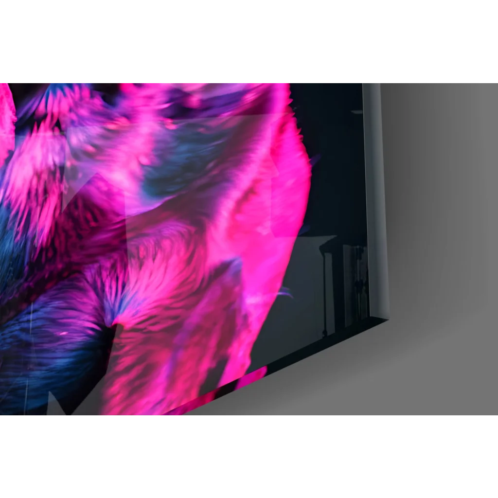 Vibrant Samsung QLED TV displaying Neon Pink Purple French Bulldog glass wall art