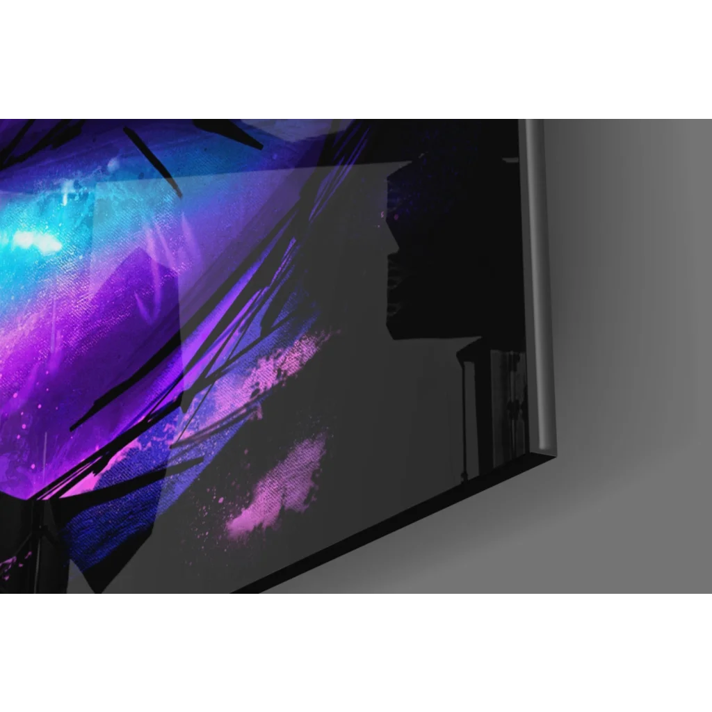 Vibrant Samsung QLED TV in purple blue hues as neon purple lips wall art