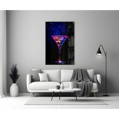 Vibrant neon purple martini glass wall art canvas print