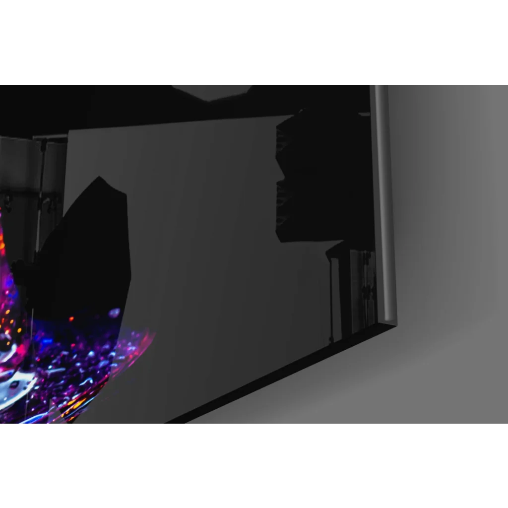 Neon Purple Martini Glass Wall Art with black reflective TV screen
