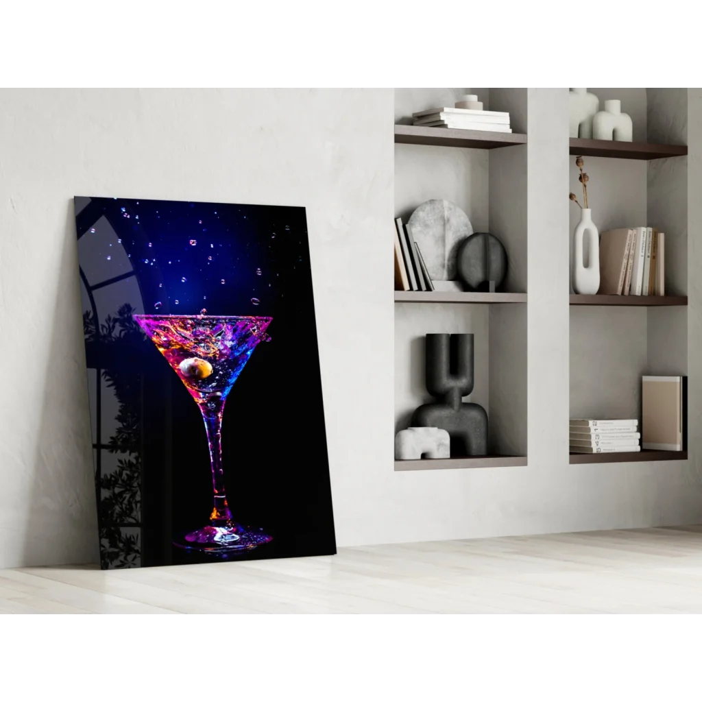 Vibrant neon purple and pink martini glass wall art canvas print