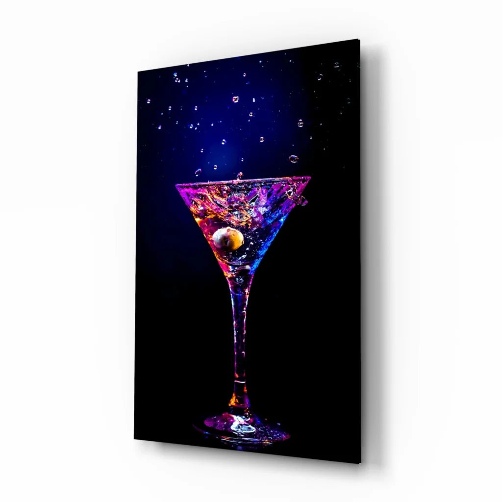 Neon Purple Martini Glass Wall Art Canvas Print