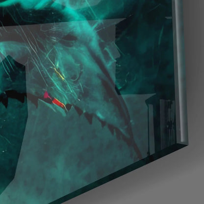 27-inch curved monitor beside Neon Rainbow Rose tempered glass art size comparison