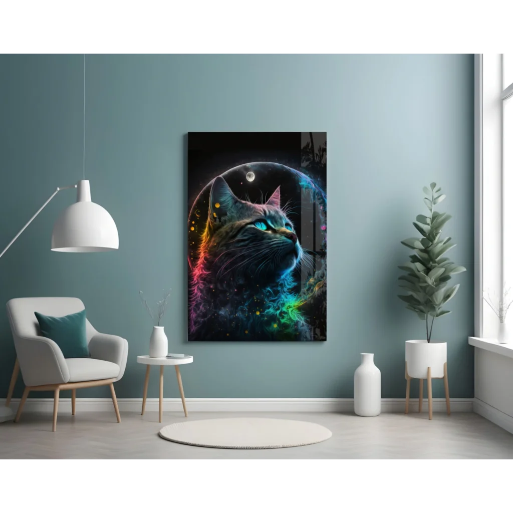 Vibrant neon rainbow wolf canvas wall art print for home decor