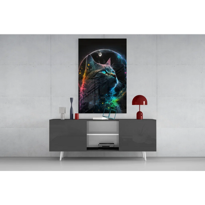 Vibrant neon cat poster in neon rainbow wolf glass wall art print
