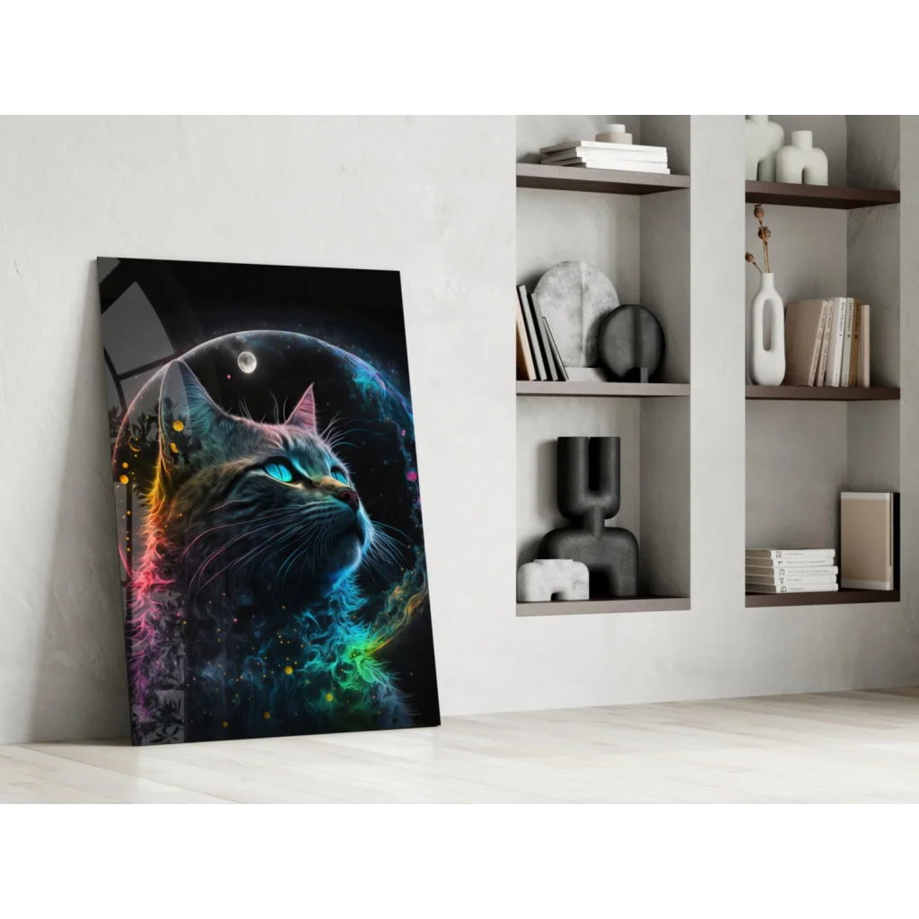 Vibrant cosmic cat galaxy canvas wall art print for home