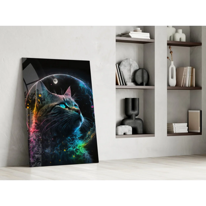 Vibrant cosmic cat galaxy canvas wall art print for home