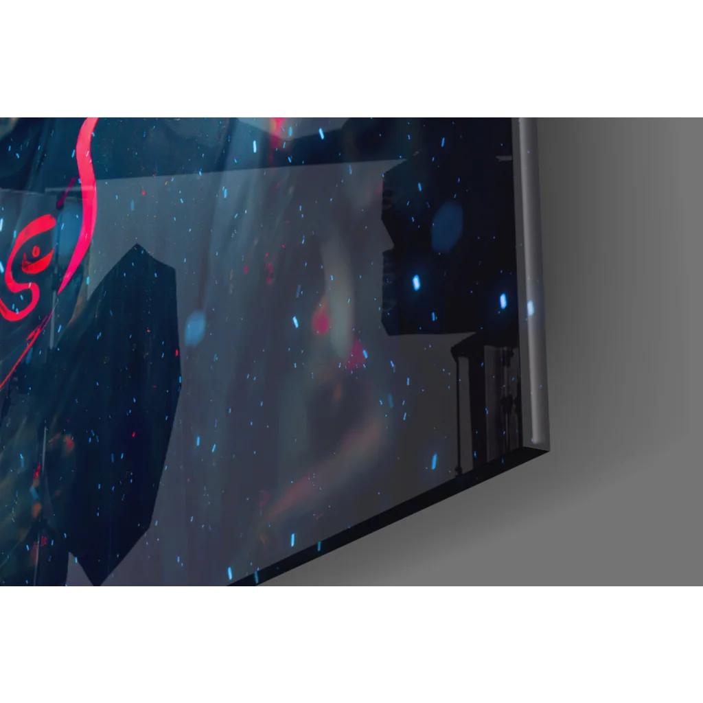 Stunning 4K Samsung QLED TV displaying Neon Samurai glass wall art