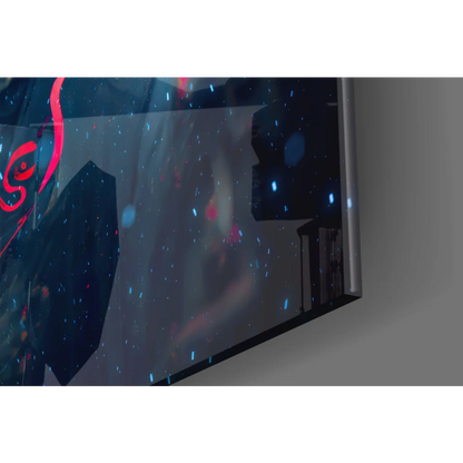 Stunning 4K Samsung QLED TV displaying Neon Samurai glass wall art