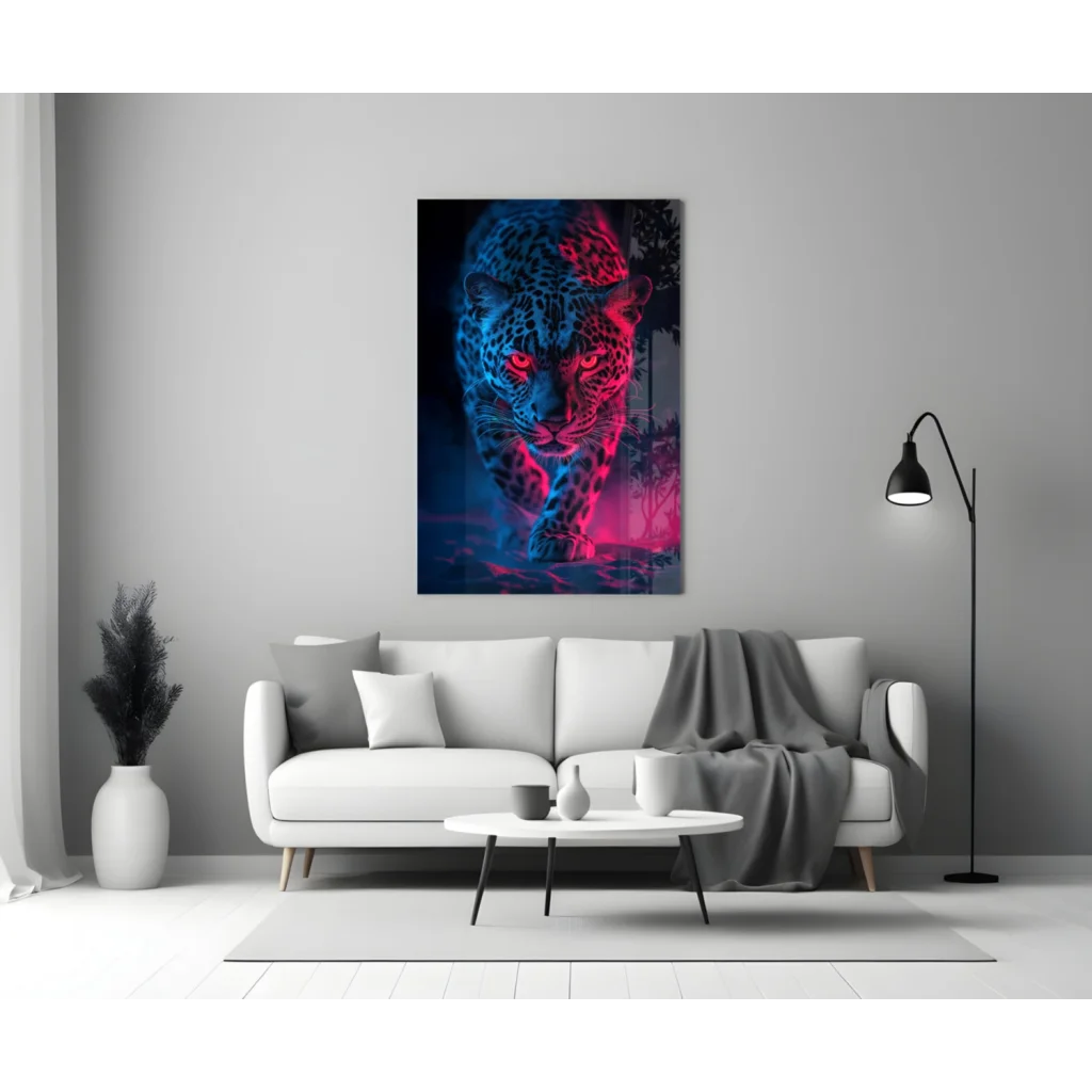 Vibrant neon skull leopard glass wall art that pops