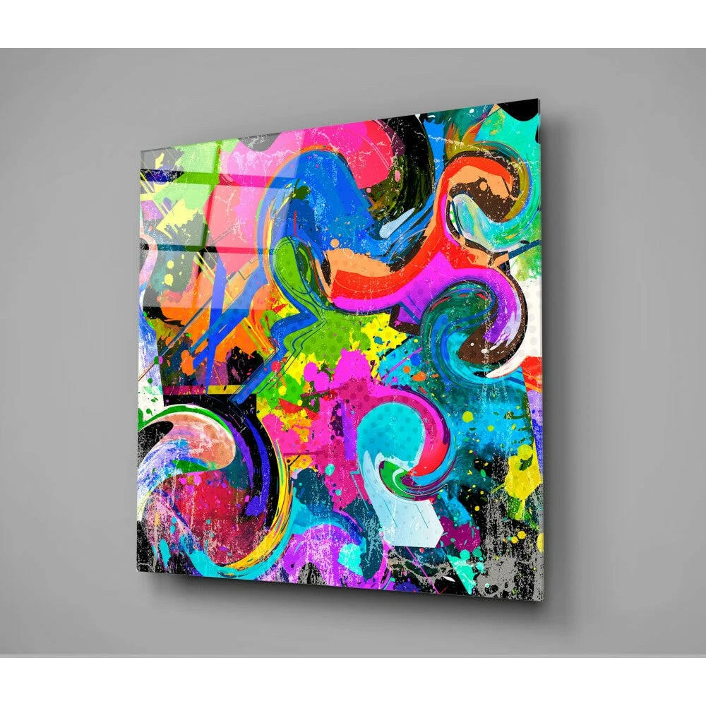 Neon Splash Glass Wall Art with Abstract Helmet Design | Glass Wall Art Print | vintageantiquesgifts.com