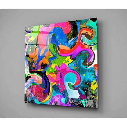 Neon Splash Glass Wall Art with Abstract Helmet Design | Glass Wall Art Print | vintageantiquesgifts.com