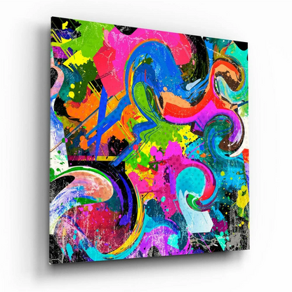 Neon Splash Glass Wall Art with Abstract Helmet Design | Insigneart USA | vintageantiquesgifts.com