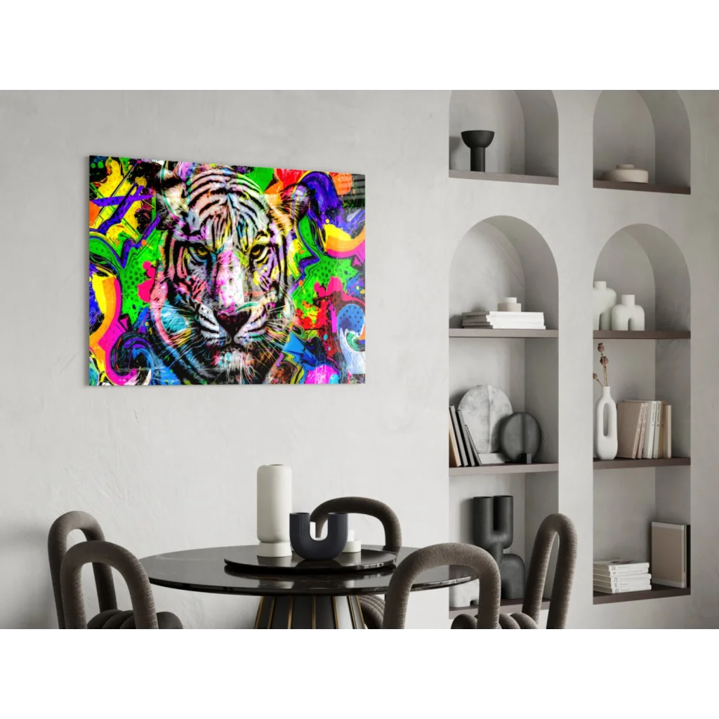 Vibrant neon tiger graffiti pop art canvas wall art