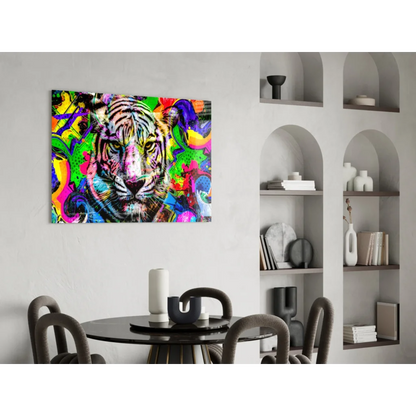 Vibrant neon tiger graffiti pop art canvas wall art