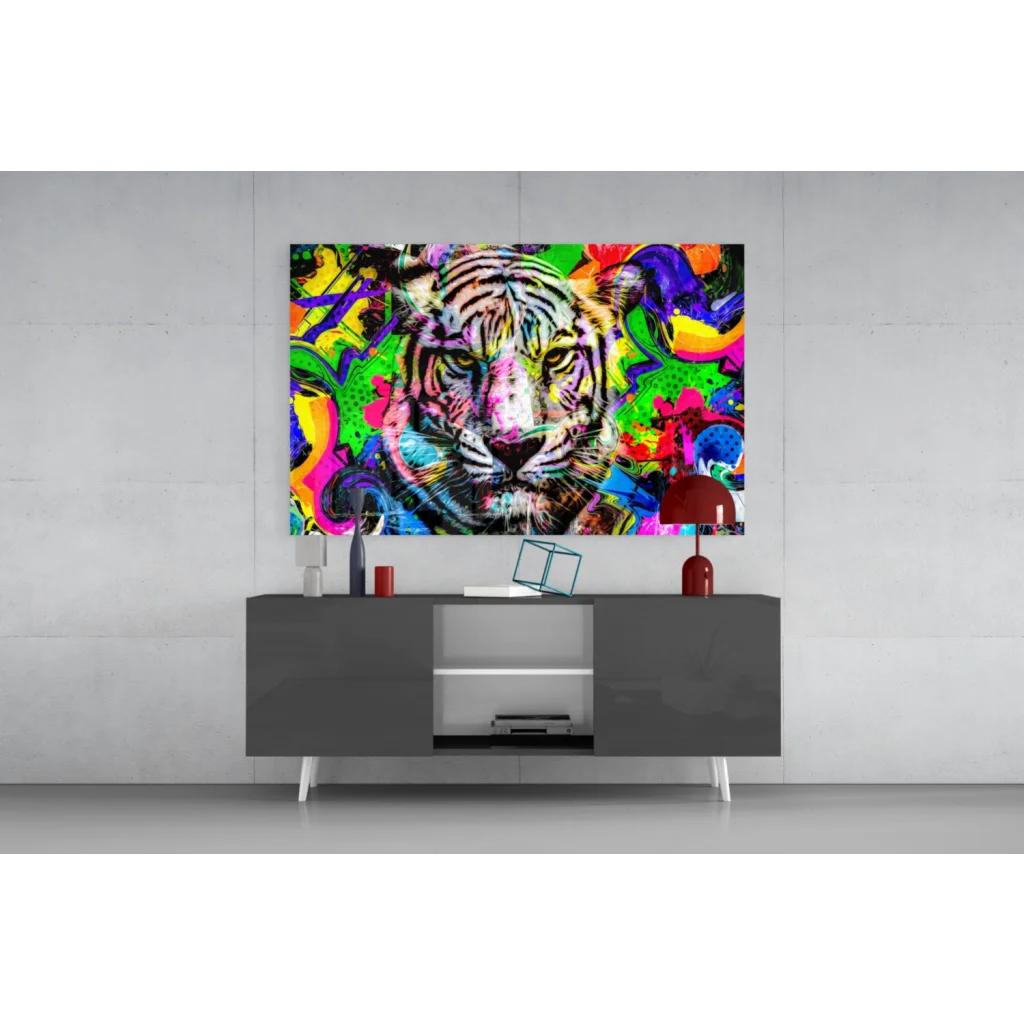 Vibrant neon tiger graffiti pop art canvas wall art