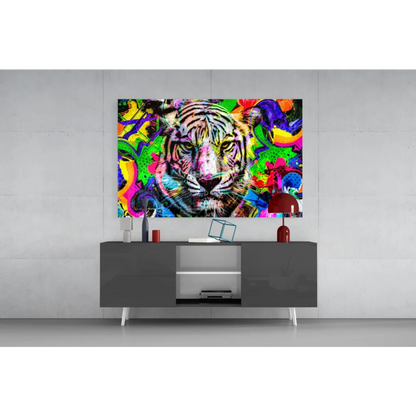 Vibrant neon tiger graffiti pop art canvas wall art