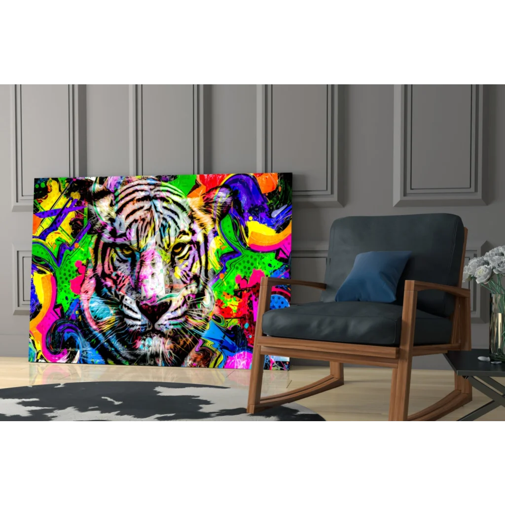 Vibrant neon tiger graffiti pop art canvas wall art