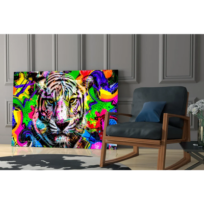 Vibrant neon tiger graffiti pop art canvas wall art