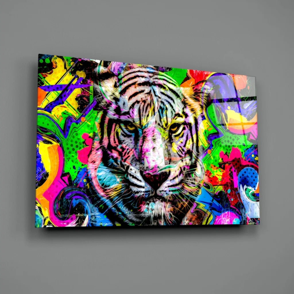 Vibrant Neon Tiger Graffiti Pop Art Canvas Wall Art